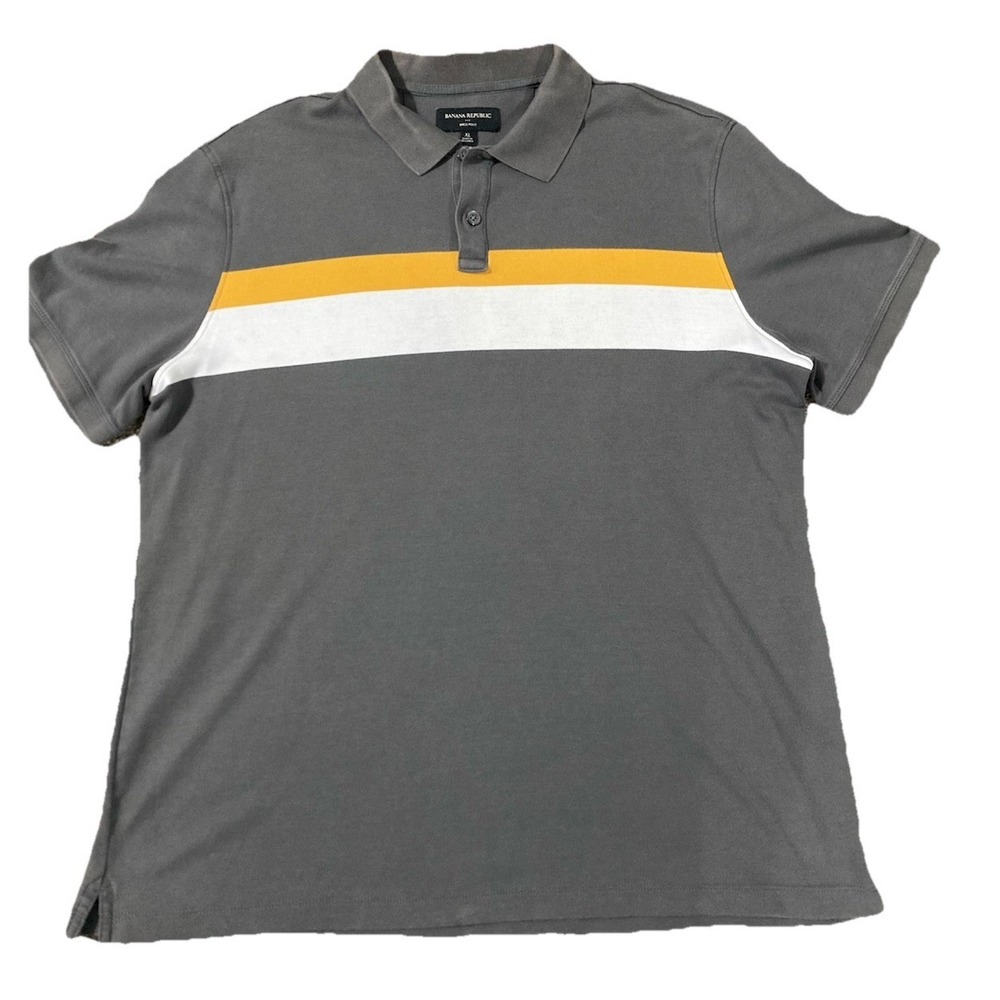 Banana‎ Republic Dress Polo XL Gray Minimalist Stripe Modern Fit Casual